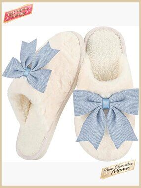 Women's Cozy Memory Foam Slippers with Adorable Bow Design Faux Fur Indoor